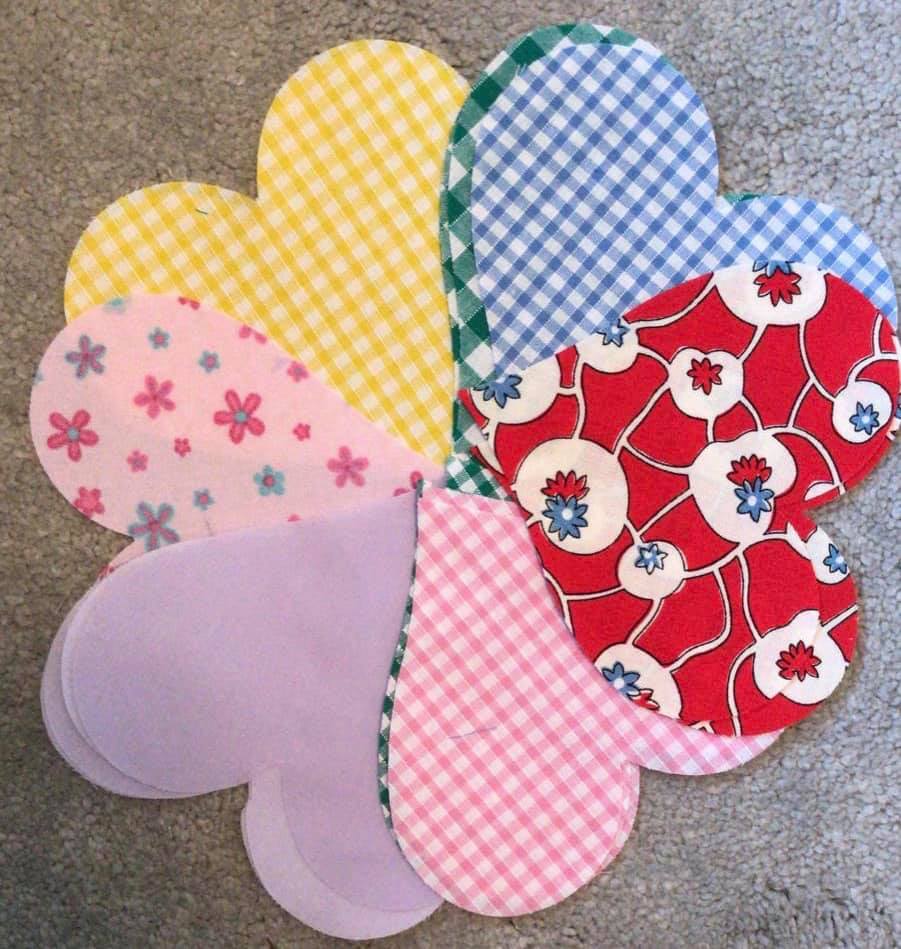 various material hearts made from pattern material.